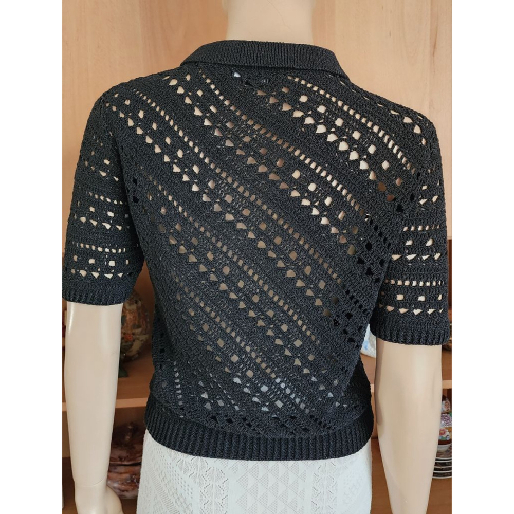 ALTUZARRA Black Crochet Short Sleeve Polo Top S - Picture 2 of 5